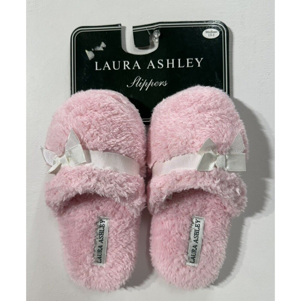 Laura Ashley girl's size 1-13 medium pink slip on slippers with bow